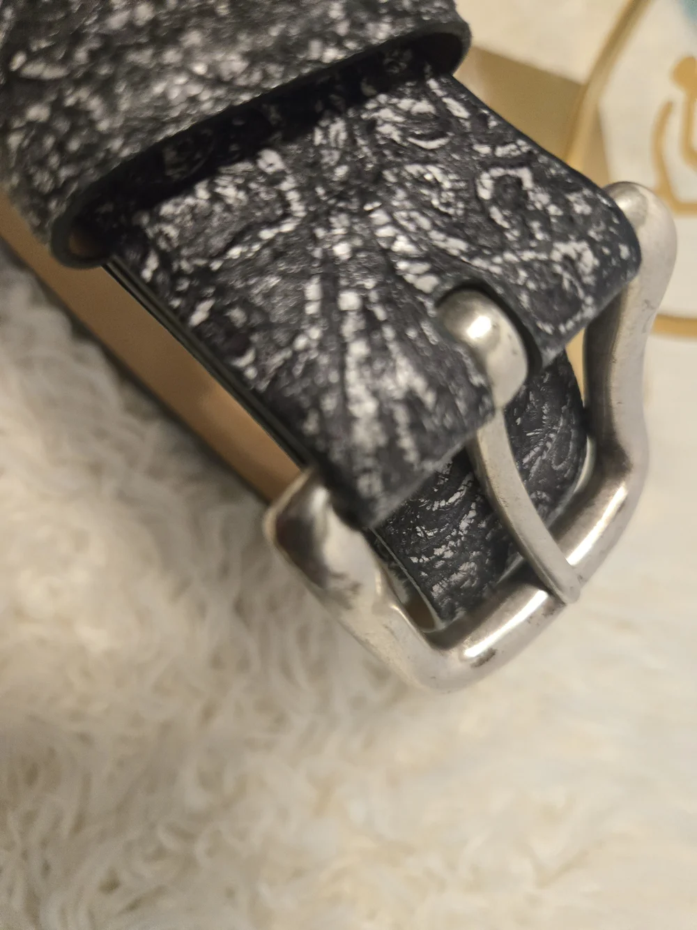 Men's Black Textured Leather Belt with Silver Buckle